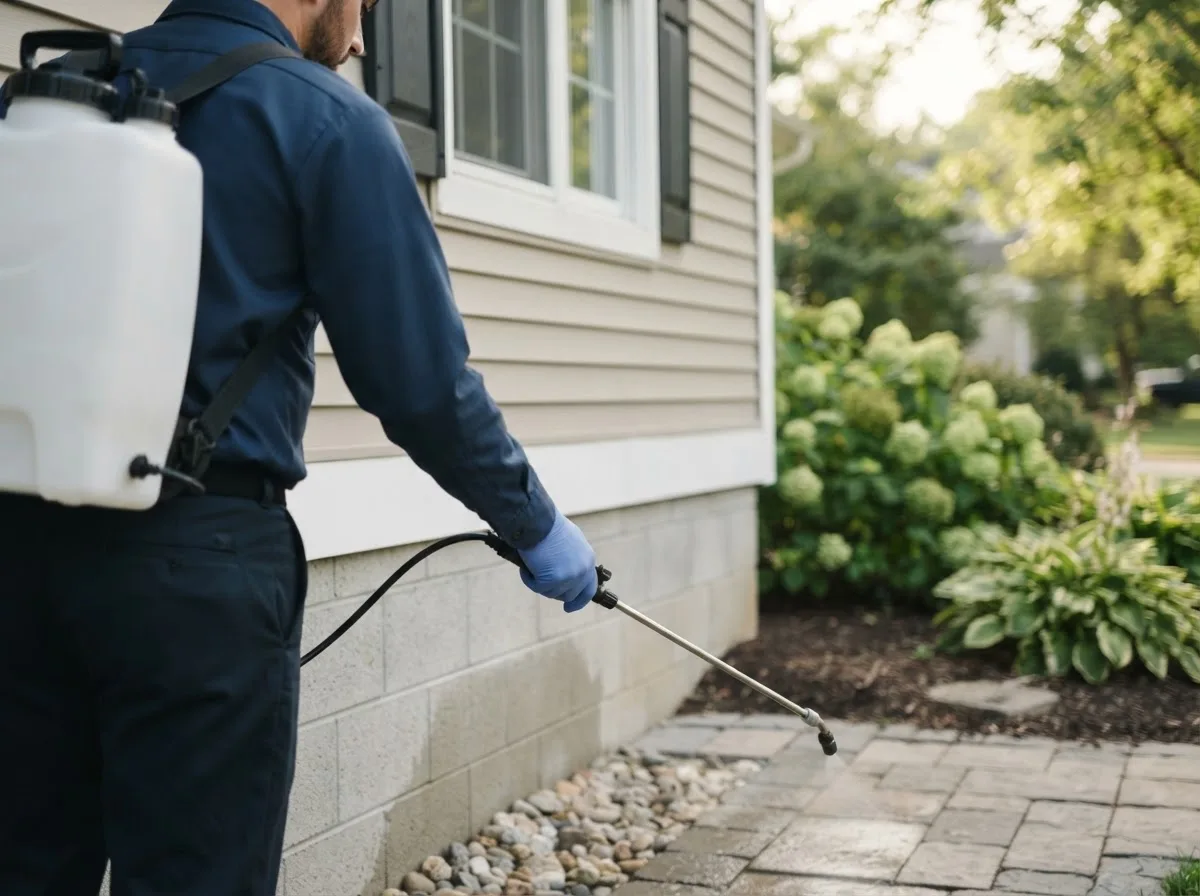 Pest control technician inspecting a home in Danville, VA
